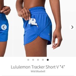 Lululemon - Tracker shorts 4” - size 4 - color either bluebell or jet stream